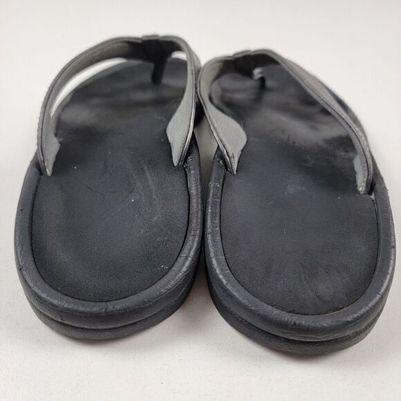 Olukai Metallic Silver Leather Flip Flop Thong Sandls Beach Comfort Womens 7.5 - Picture 4 of 11